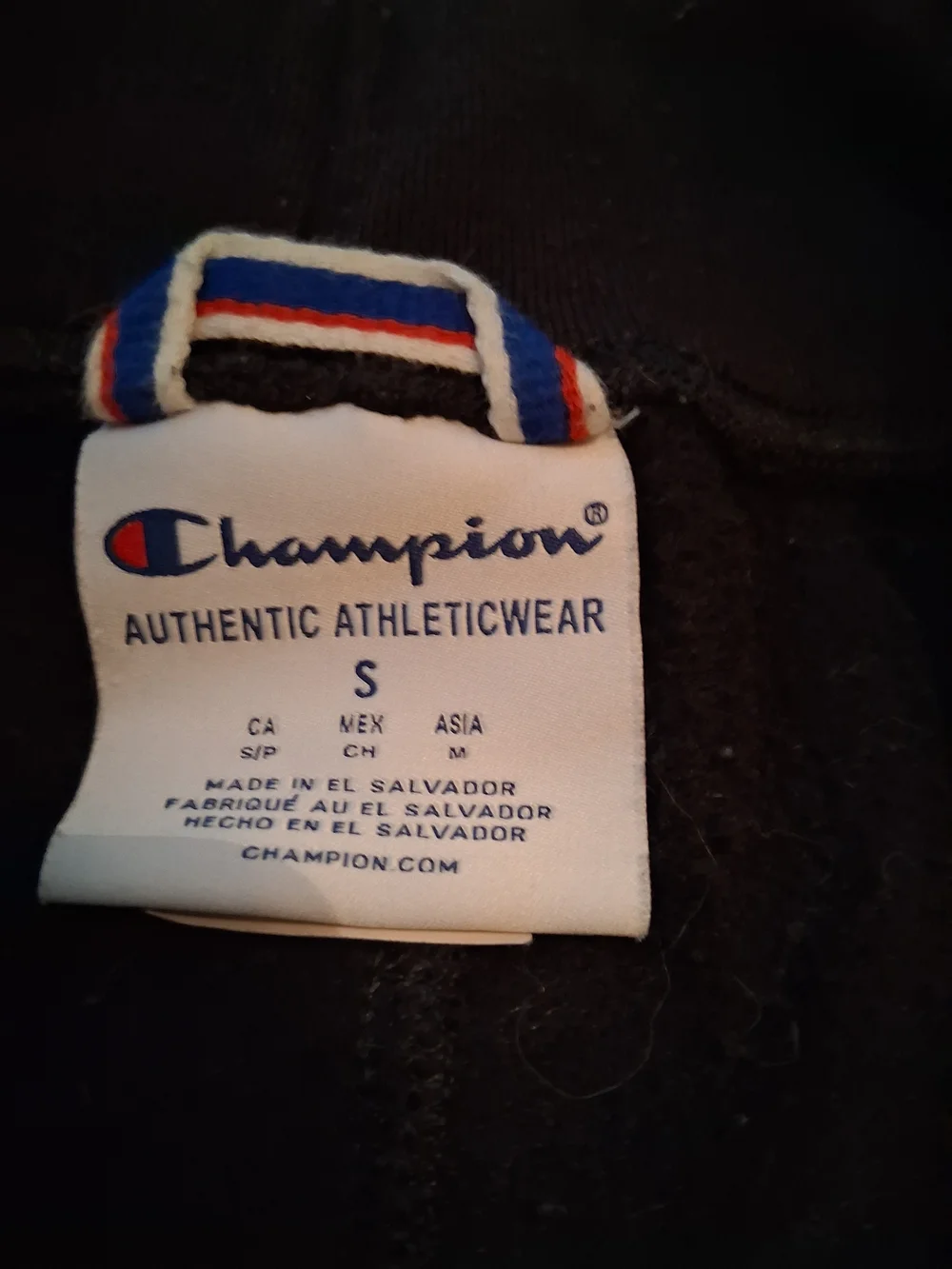 Champion Black Sweatpants with White Script and Red Logo